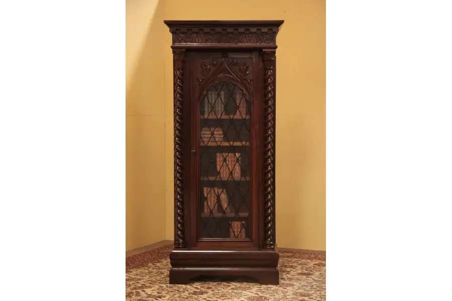 Photo of Renaissance Carved Antique Bookcase, Iron Grill Door