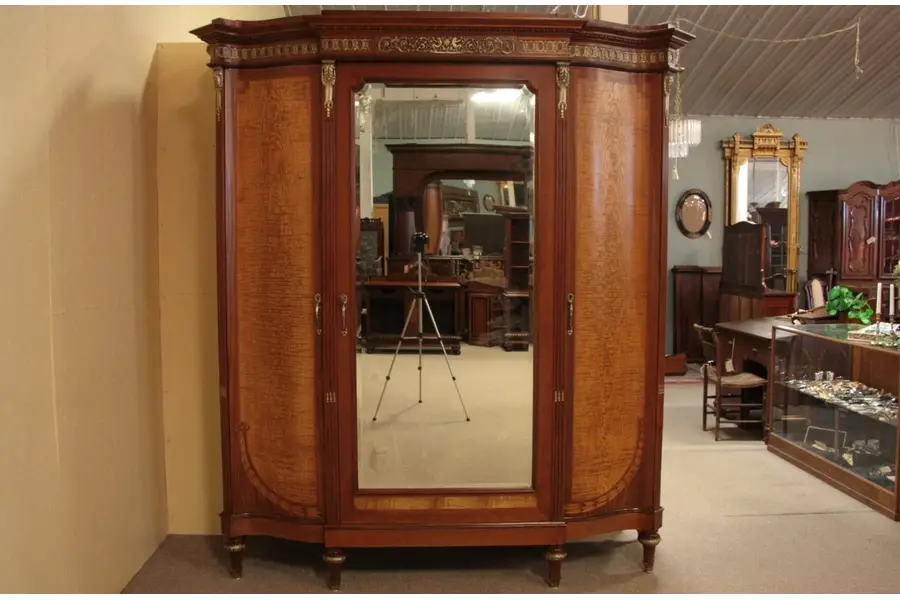Photo of French Triple Armoire, Marquetry & Beveled Mirror