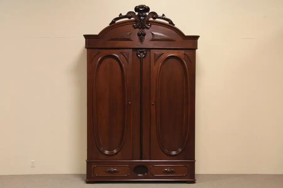 Photo of Victorian Carved 1860 Antique Armoire Wardrobe