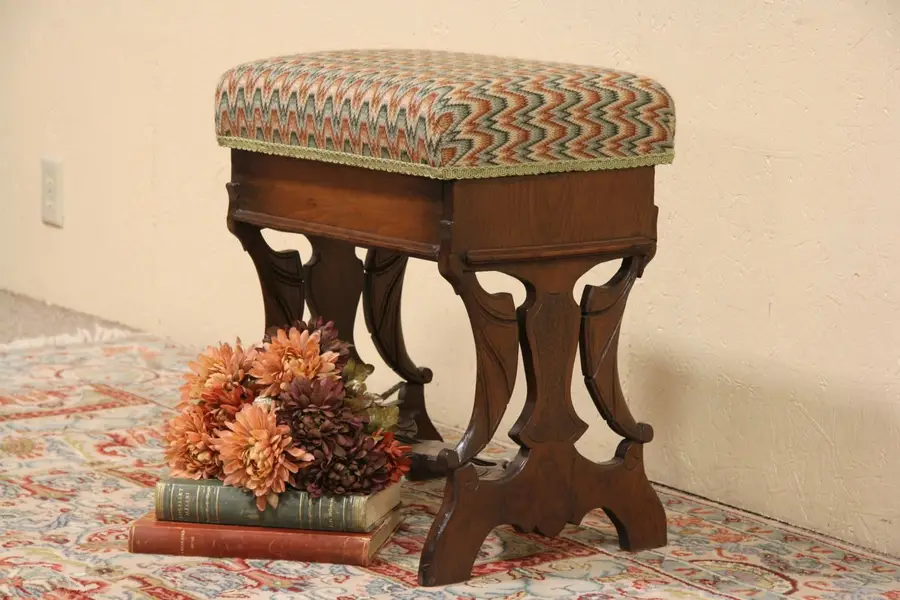 Photo of Victorian Carved Walnut 1880 Slipper Bench or Stool