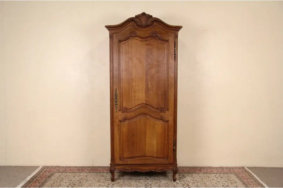 Photo of Country French 1920's Carved Oak Armoire or Linen Closet
