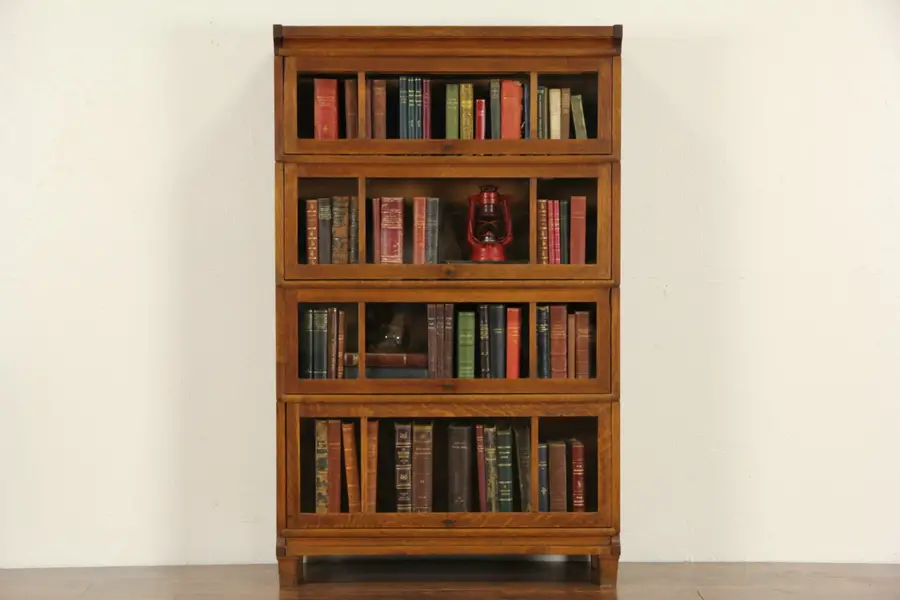 Photo of Arts & Crafts Viking 1908 Pat. Antique 4 Stack Oak Lawyer Bookcase