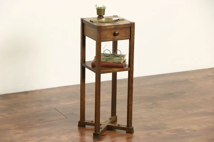 Photo of Arts & Crafts Mission Oak 1905 Antique Smoking Stand, All Original