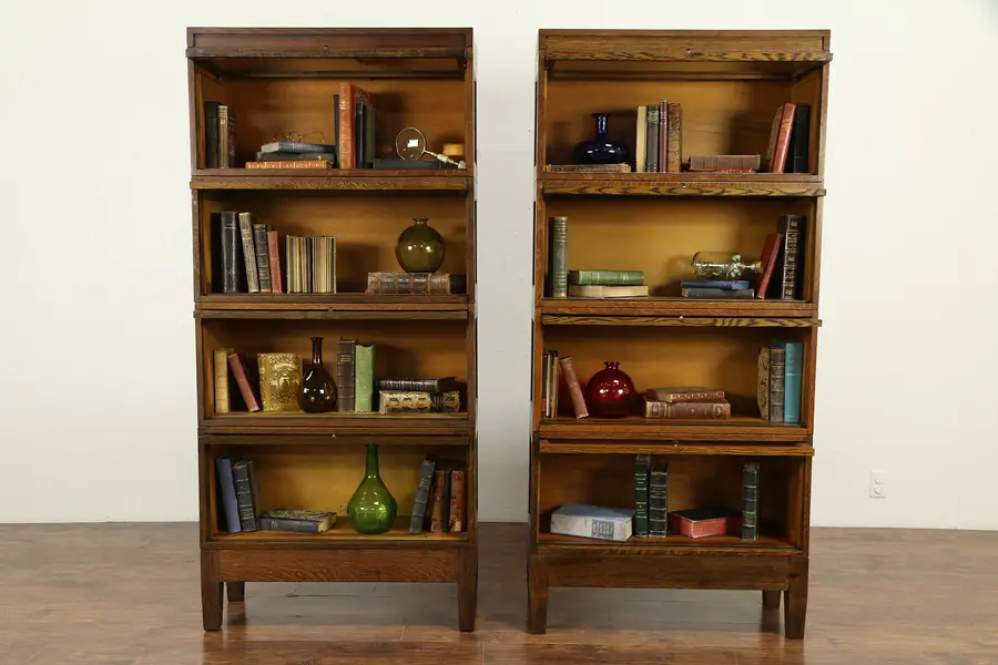 Photo of Pair Arts & Crafts Mission Oak Antique Lawyer 4 Stack Craftsman Bookcases