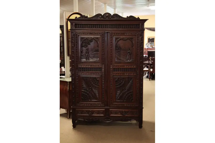 Photo of French Brittany Armoire or Dowry Cabinet, Carved