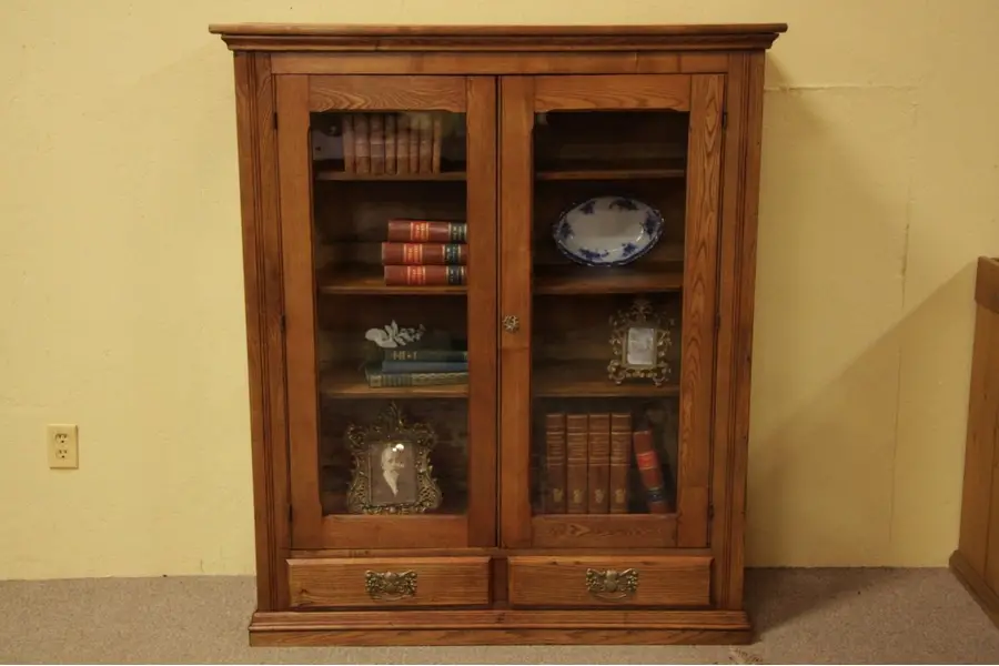 Photo of Victorian Oak Antique China Cabinet or Bookcase