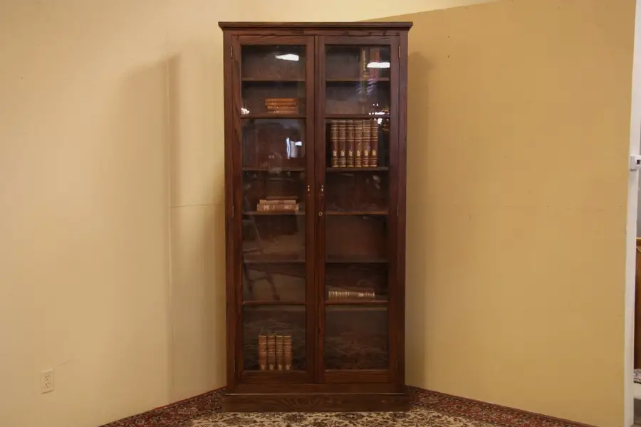 Photo of Arts & Crafts 7 1/2' Tall Oak Bookcase, Wavy Glass