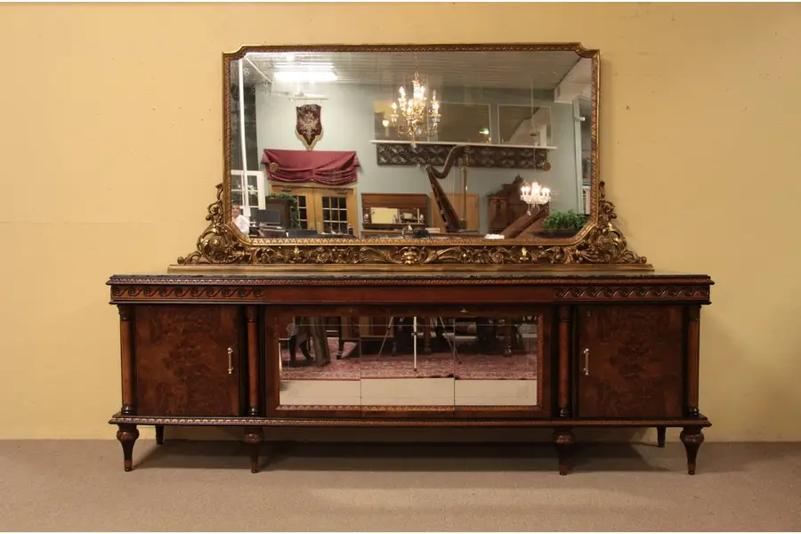 Photo of Carved Antique Marble Sideboard Bar Cabinet