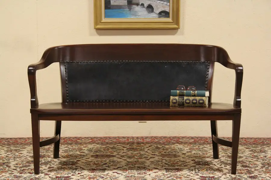 Photo of Mahogany & Leather 1900 Railroad Station Bench