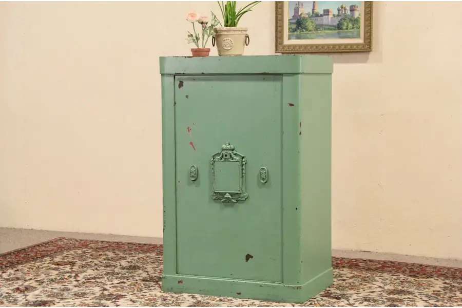 Photo of French Antique 1900 Iron Bank Vault Safe, Brass Combination