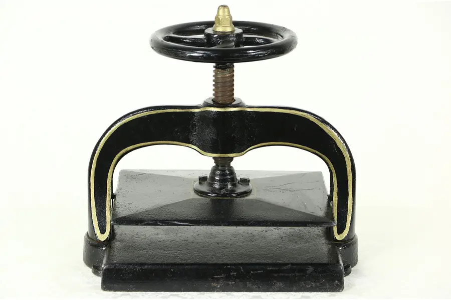 Photo of Cast Iron 1900 Antique Bookbinder Book Press with Wheel & Screw