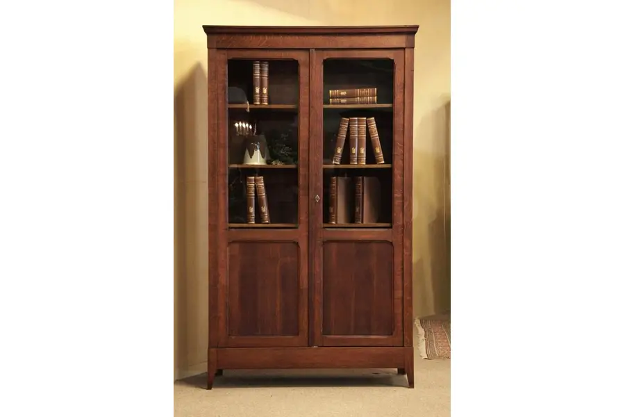 Photo of Quarter-Sawn Oak Antique Bookcase, Glass Doors