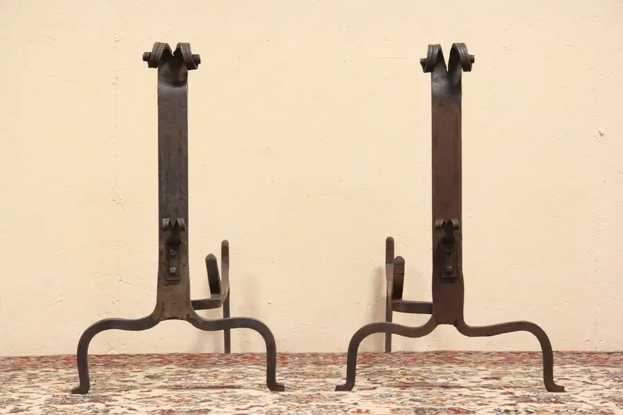Photo of Arts & Crafts Wrought Iron Fireplace Andirons