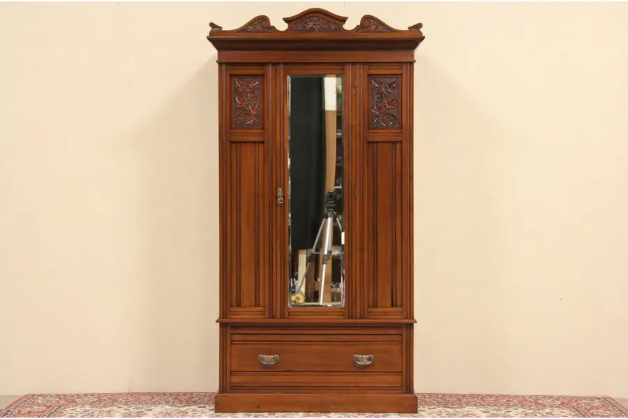 Photo of Carved Mahogany 1910 Antique Armoire or Wardrobe