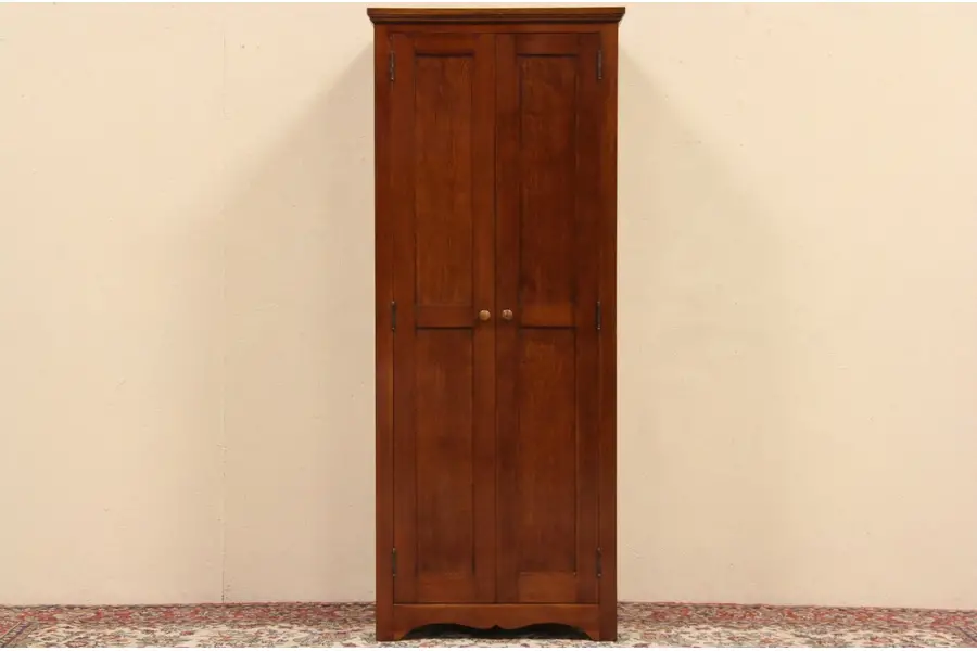 Photo of Narrow 2 Door 1910 Antique Pine Armoire, Pantry Cupboard or Closet