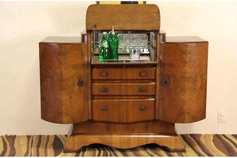 Photo of Art Deco English 1930's Bar Cabinet, Flip Top Serving Area