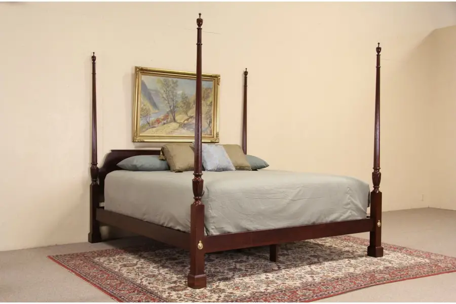 Photo of Baker Signed King Size Rice Plantation Bed, Vintage Mahogany
