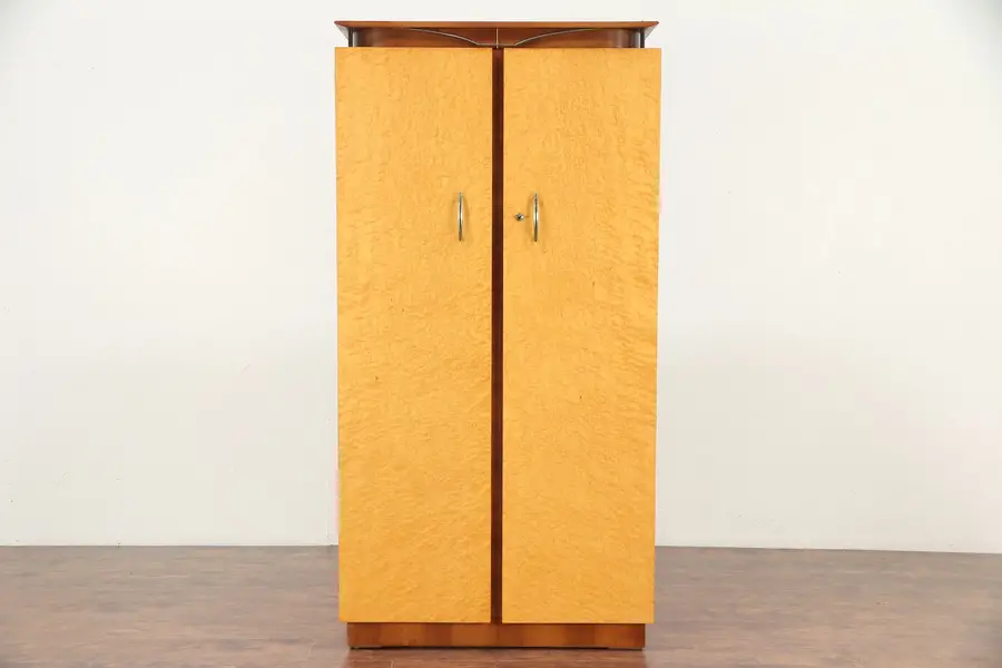Photo of Midcentury Modern Birdseye Curly Maple English Vintage Armoire Wardrobe