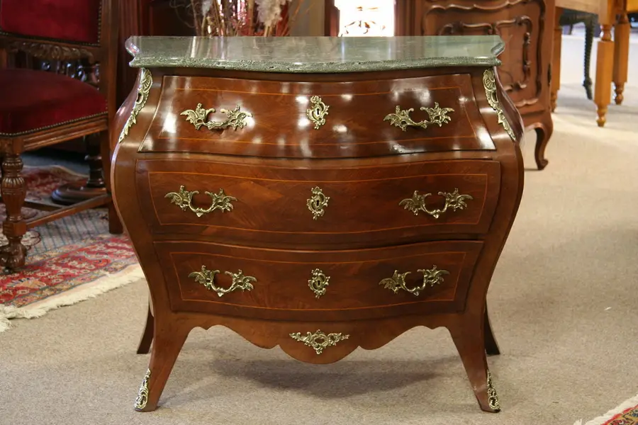 Photo of Bombe Chest with Green Marble Top 1920's