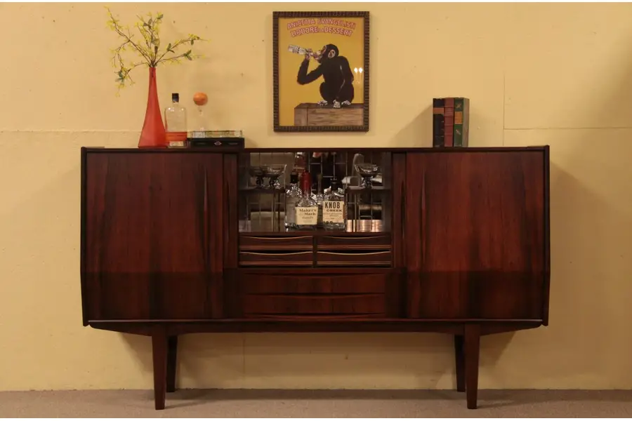 Photo of Danish Modern Rosewood Credenza Bar Cabinet