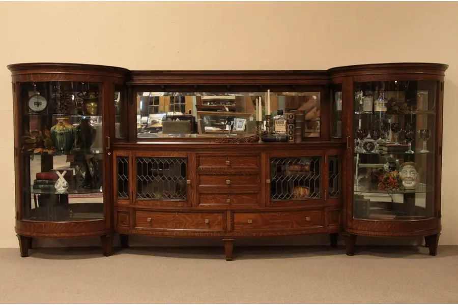 Photo of Oak Arts & Crafts 12' Backbar or Sideboard Curio