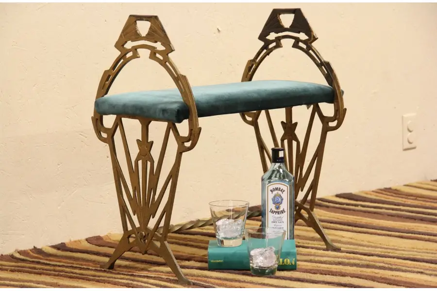 Photo of Art Deco Wrought 1925 Antique Iron Bench