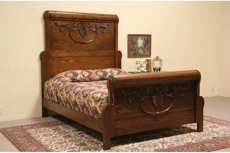 Photo of Carved Oak 1900 Antique Queen Size Bed