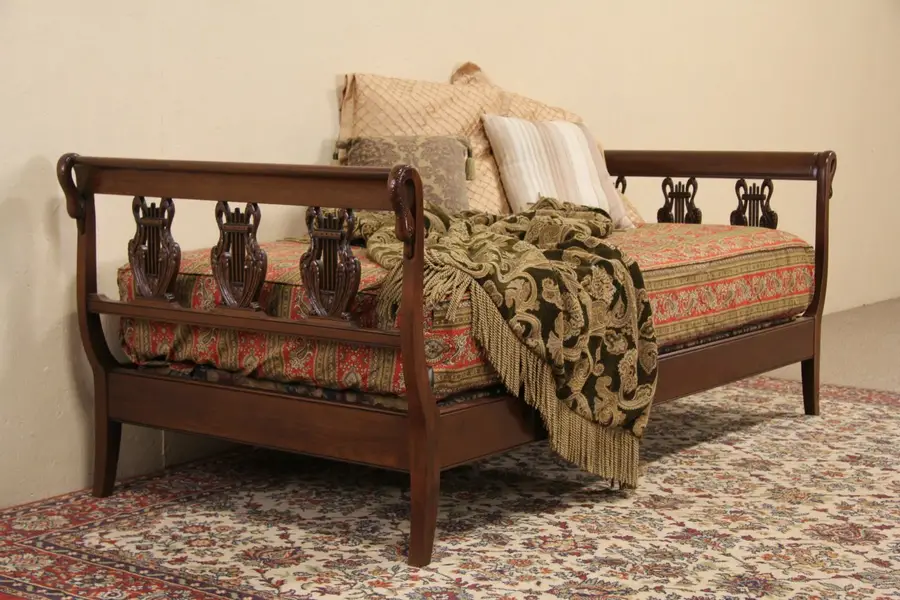 Photo of Swan Carved 1940's Vintage Mahogany Day or Twin Size Bed