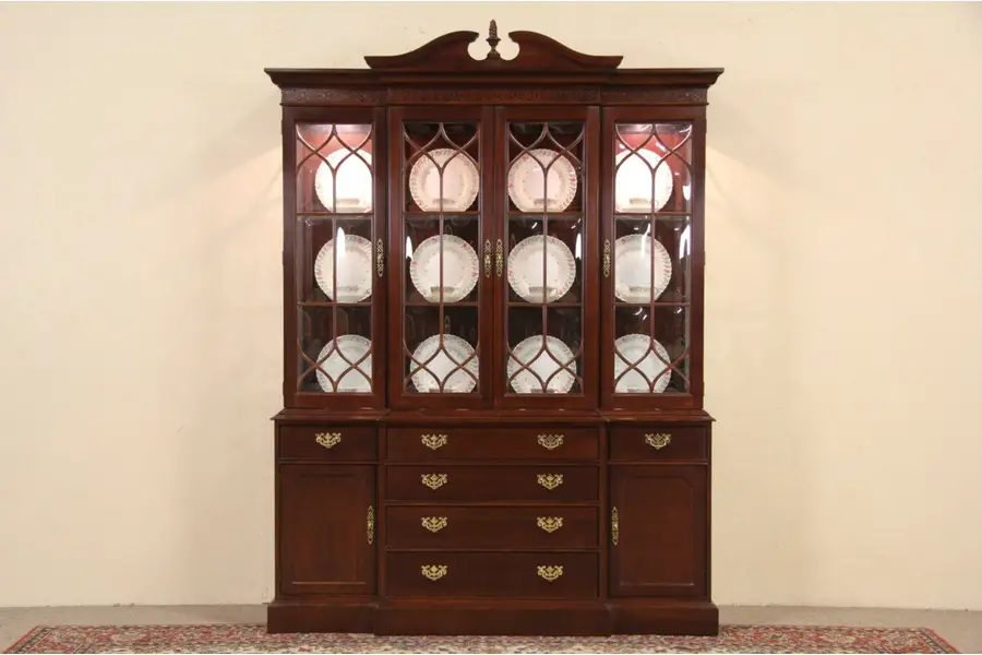 Photo of Knob Creek Cherry Breakfront 1992 Vintage China Cabinet