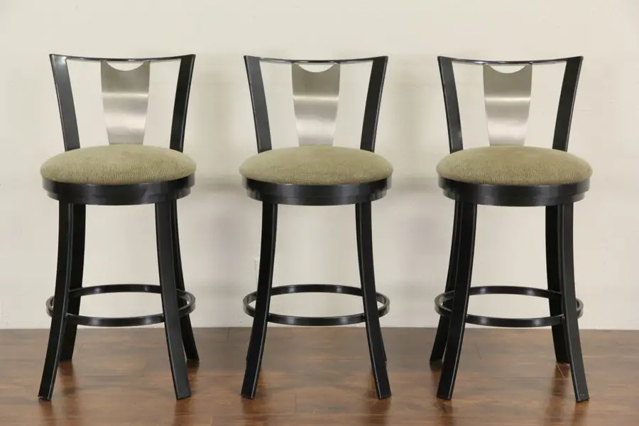 Photo of Set of Three Swivel Steel Contemporary Barstools