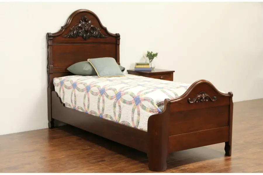 Photo of Victorian 1860's Antique Carved Walnut Twin or Single Size Bed