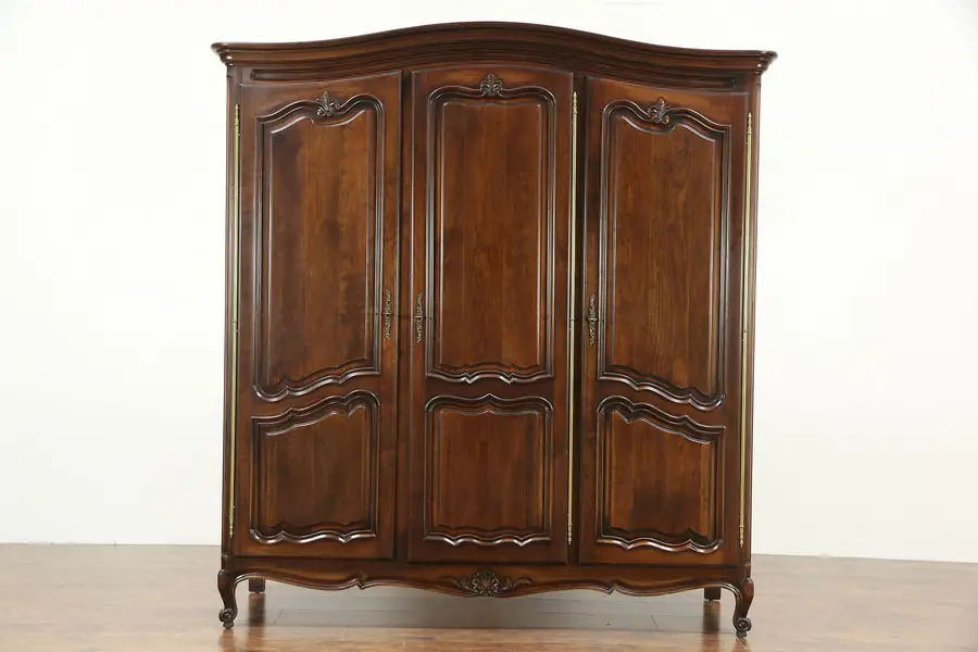 Photo of Country French Cherry 1940's Vintage Triple Armoire, Wardrobe or Closet