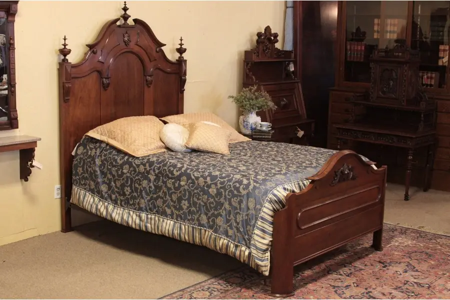 Photo of Victorian Carved Walnut 1860 Queen Bed