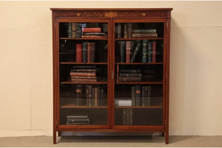 Photo of Mahogany Bookcase with Glass Doors,and Marquetry