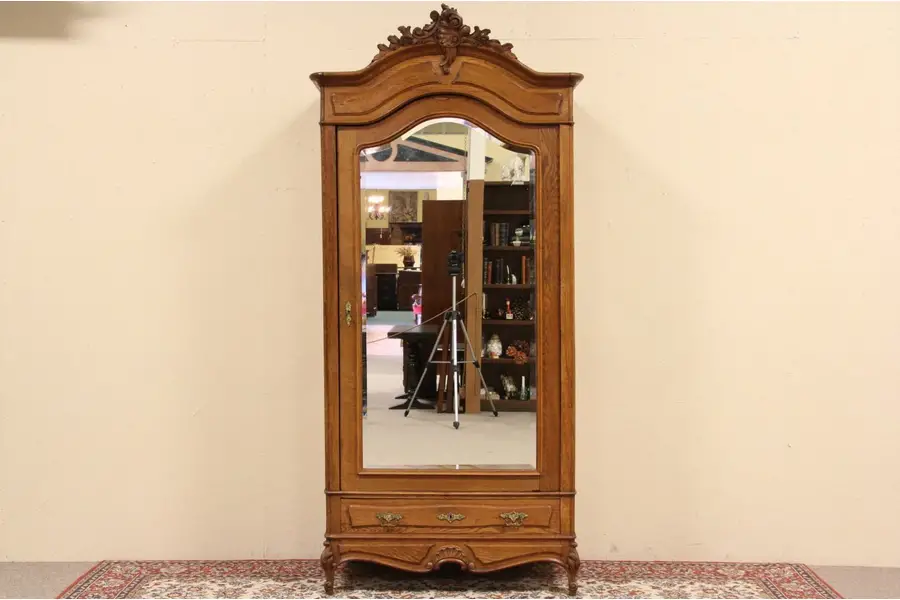 Photo of Country French Oak Armoire, Beveled Glass Door