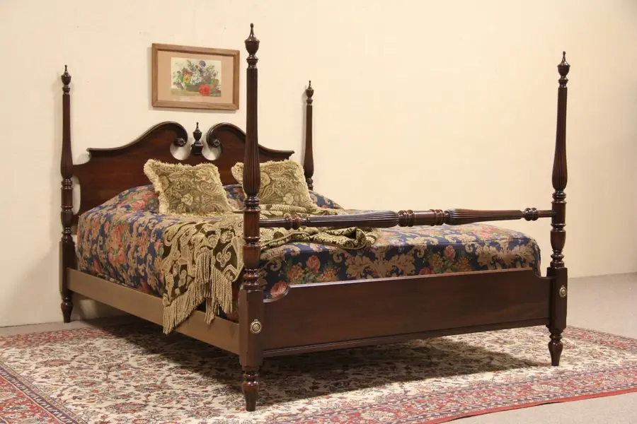 Photo of Ethan Allen Cherry Queen Size Vintage Poster Bed
