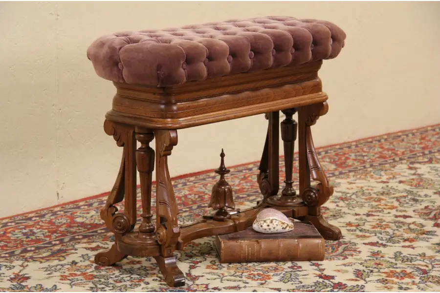 Photo of Victorian Carved Walnut 1870 Antique Slipper Bench