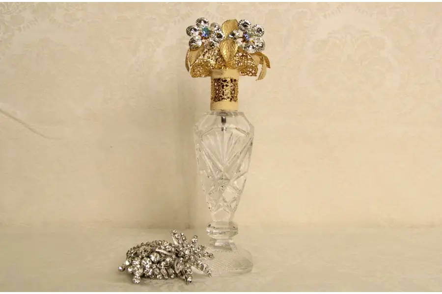 Photo of Boudoir Vintage Gold Filigree Crystal Perfume Atomizer