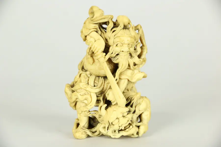 Photo of Chinese Traditional Hand Carved Bone Pair of Wrestlers