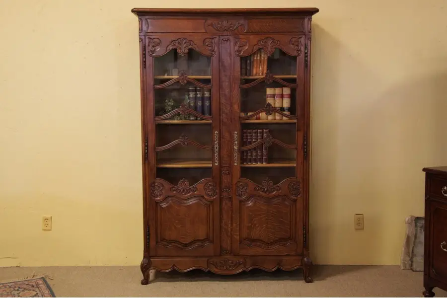 Photo of Antique Country French Carved Oak Bookcase, 1910