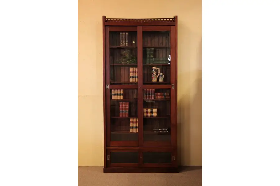 Photo of Antique Victorian Eastlake Bookcase Wavy Glass Doors