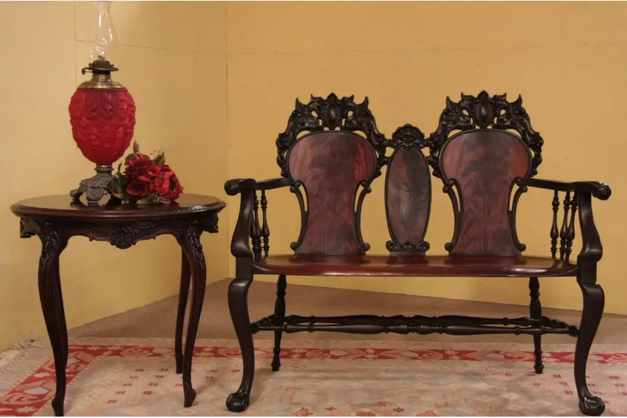 Photo of Victorian Mahogany Antique Bench, Carved Griffins