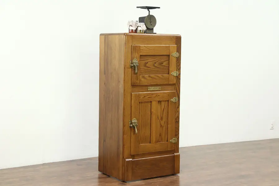 Photo of Oak & Ash Antique 1910 Kitchen Pantry Icebox, Signed White Mountain
