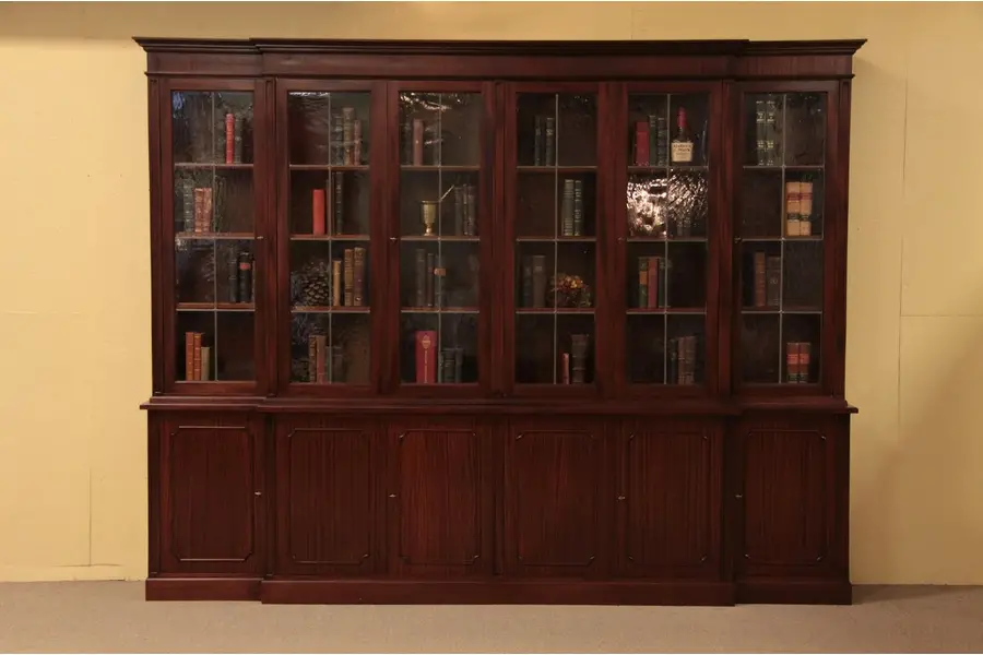 Photo of Mahogany & Leaded Glass 10' Breakfront Bookcase