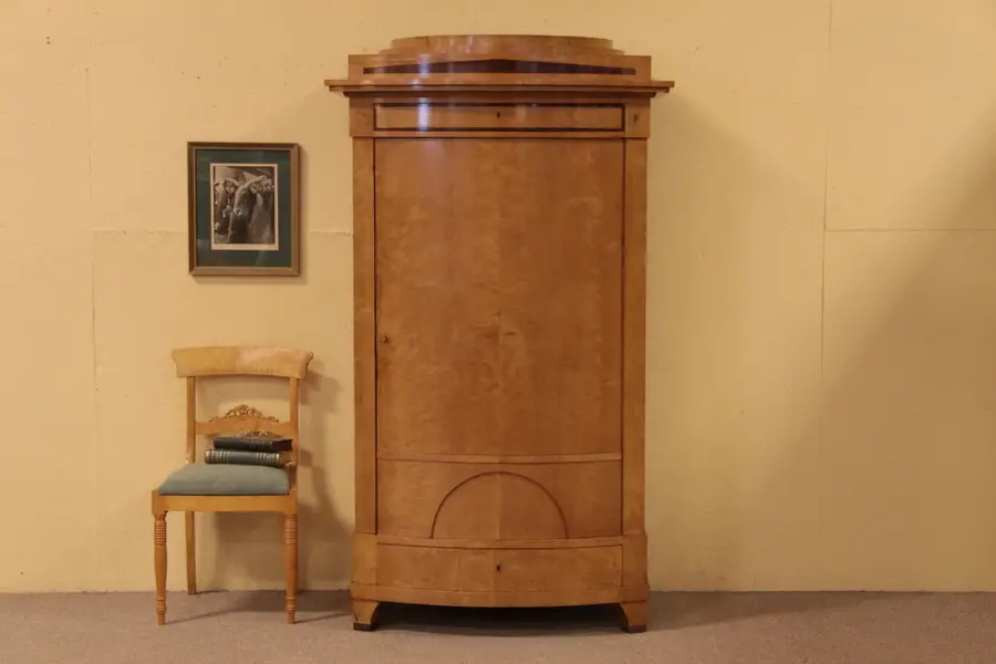 Photo of Biedermeier Curly Birch Armoire or Linen Cabinet