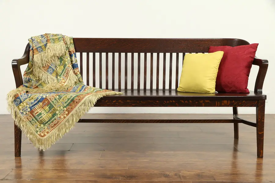 Photo of Oak Quarter Sawn Antique 73" Railroad or Hall Bench