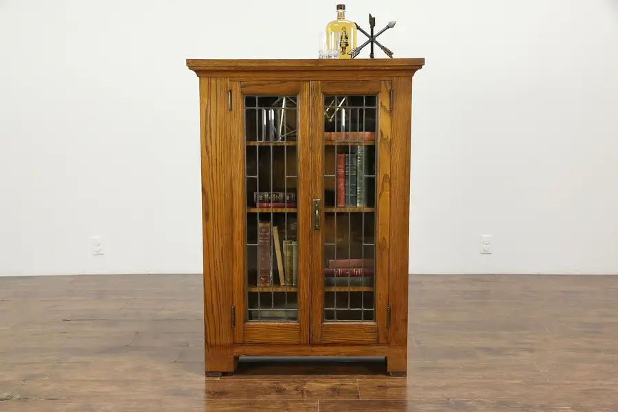 Photo of Craftsman Oak Bookcase, 1900 Antique Salvage, Beveled & Leaded Glass