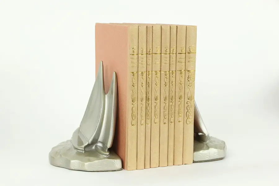 Photo of Pair of Silver Sailboat Vintage Bookends, PM Craftsman FL