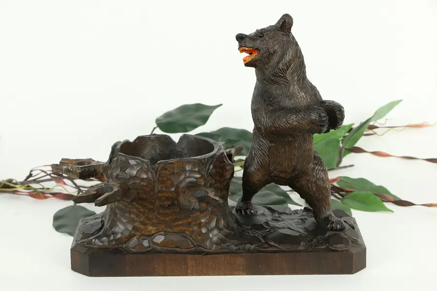 Photo of Black Forest Hand Carved Walnut Antique Bear Pipe Holder