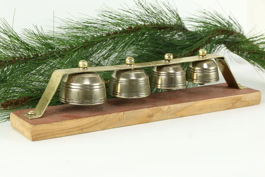 Photo of Set of 4 Antique Brass Sleigh Bells, Mounted on Board